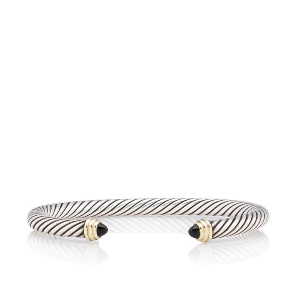 David Yurman Sterling Silver 14k Gold Onyx Cable Classics 5mm Cuff